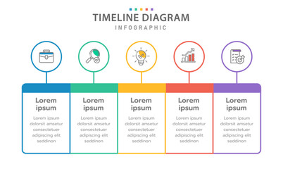 Infographic 5 Steps Modern Timeline diagram with rectangles and topics, presentation vector infographic timeline design layout.