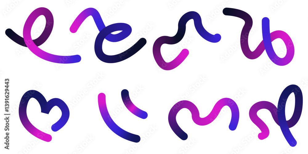 Poster abstract elegant gradient line wave element design set. creative art, dynamic colorful line shapes i