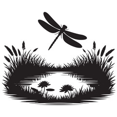 Elegant Dragonfly over Pond Illustration for Nature and Ecology Projects