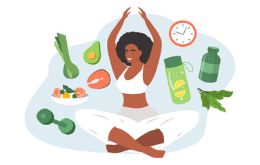 vector illustration in flat style on the theme of balance, healthy food