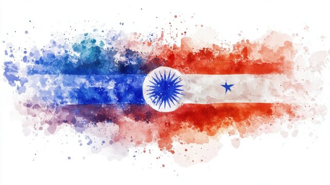 Paraguay Independence Day Creative india-united states painted flag with vibrant blue, red, and white splashes