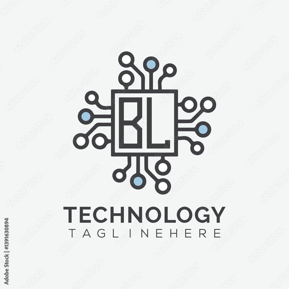 Fototapete initial monogram for technology logo with squire style design