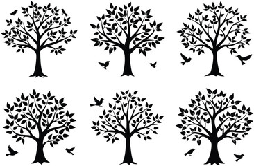 Birds Flying Around Tree SVG Silhouette – Great for Wall Decals, Nature T-Shirts, Cricut Sublimation Projects, Rustic Decor, and Outdoor Scene Designs