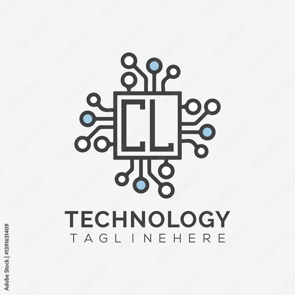 Fototapete initial monogram for technology logo with squire style design