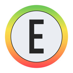 Minimal black Capital letter E on soft gray circle framed by warm gradient ring. Simple, modern, and perfect for digital design, labels, or app icons.