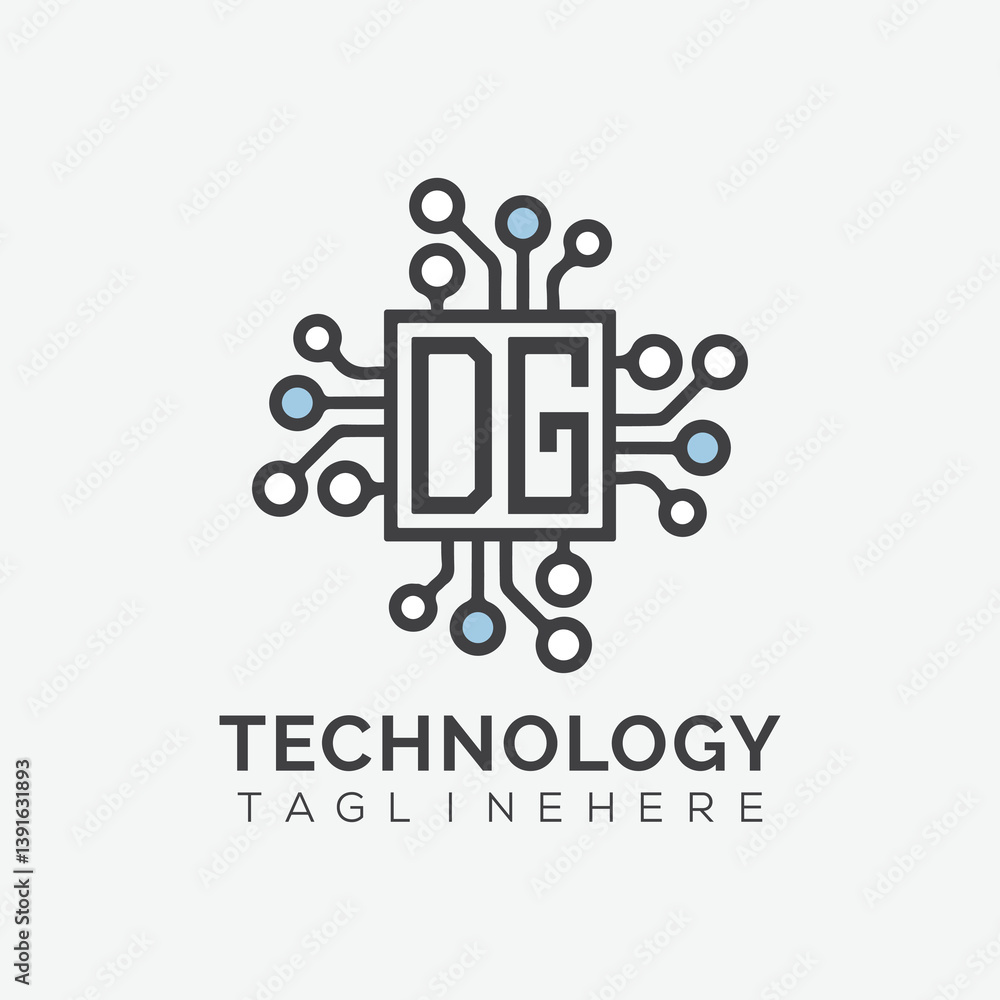 Fototapete initial monogram for technology logo with squire style design