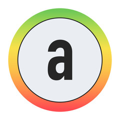 Minimal black Lowercase letter a on soft gray circle framed by warm gradient ring. Simple, modern, and perfect for digital design, labels, or app icons.