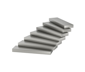 Stack of seven metallic rectangular blocks arranged in a ascending pattern, 3d illustration