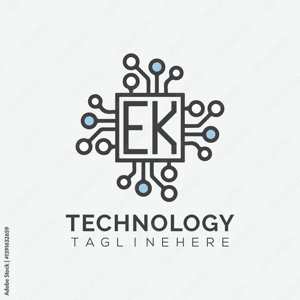 Fototapete initial monogram for technology logo with squire style design