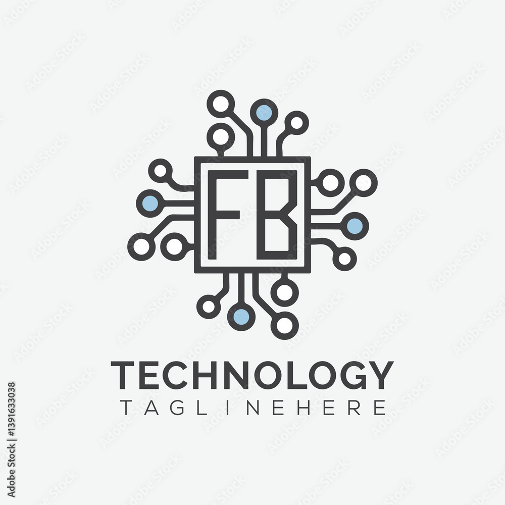 Fototapete initial monogram for technology logo with squire style design