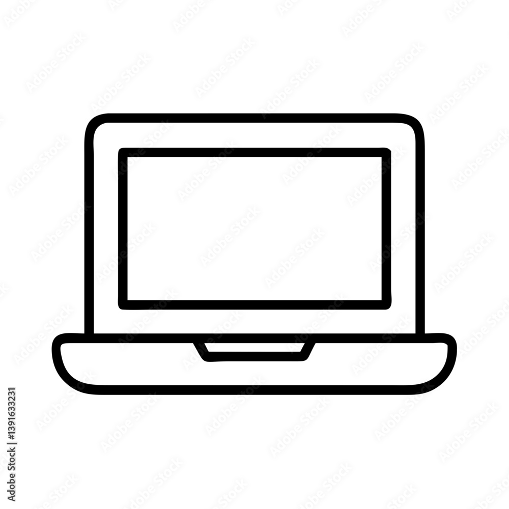 Poster laptop computer vector icon for technology and business concept with modern design and simple outlin