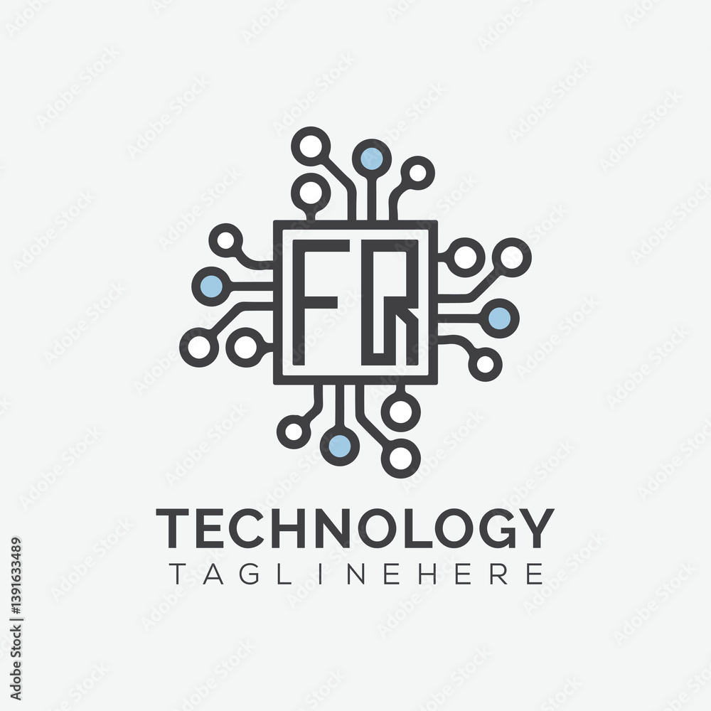 Fototapete initial monogram for technology logo with squire style design
