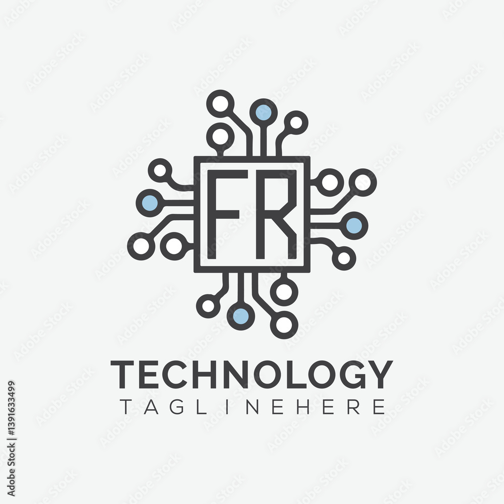 Fototapete initial monogram for technology logo with squire style design