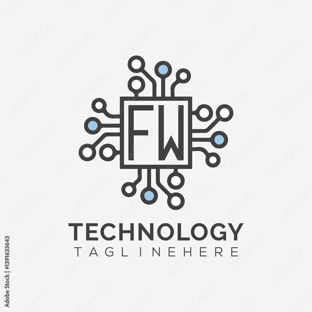 Fototapete initial monogram for technology logo with squire style design