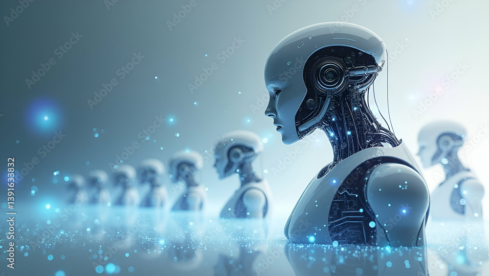 Poster futuristic wallpaper artwork of self-adapting machines: captivating digital visuals showcasing autom