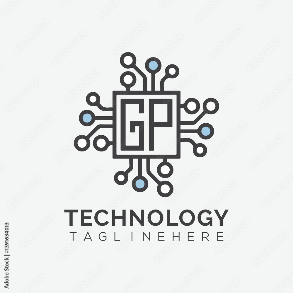 Fototapete initial monogram for technology logo with squire style design