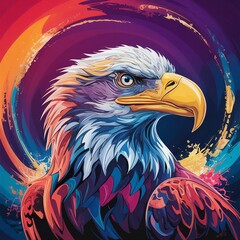 A vibrant and colorful digital painting of a majestic bald eagle in an abstract style, featuring bold strokes, bright hues, and a dynamic artistic composition perfect for modern art lovers. 
