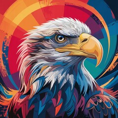 A vibrant and colorful digital painting of a majestic bald eagle in an abstract style, featuring bold strokes, bright hues, and a dynamic artistic composition perfect for modern art lovers. 