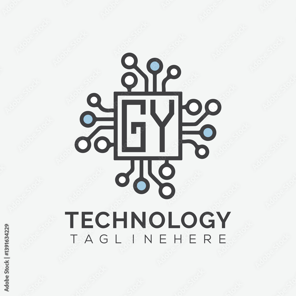 Fototapete initial monogram for technology logo with squire style design