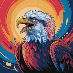 A vibrant and colorful digital painting of a majestic bald eagle in an abstract style, featuring bold strokes, bright hues, and a dynamic artistic composition perfect for modern art lovers. 