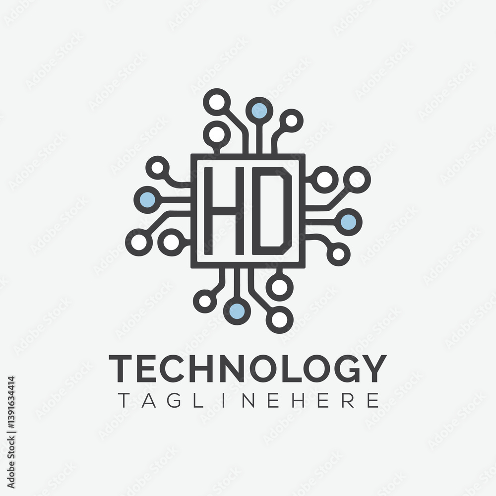 Fototapete initial monogram for technology logo with squire style design