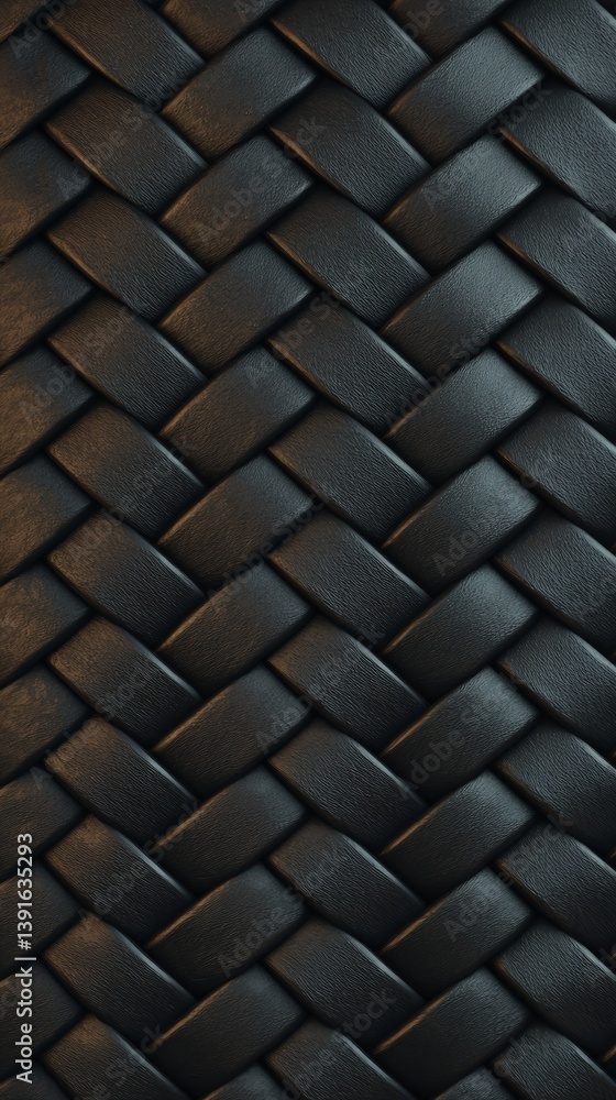 Poster close-up view of a dark and richly textured braided leather pattern with intricate weave details and
