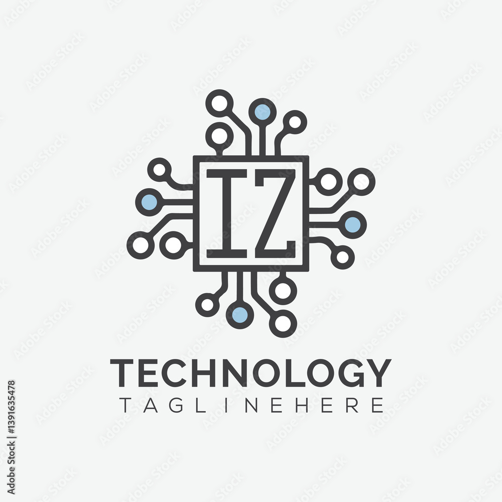 Fototapete initial monogram for technology logo with squire style design