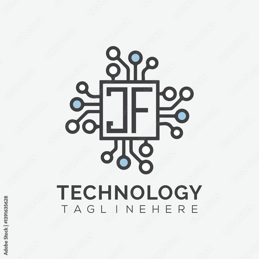 Fototapete initial monogram for technology logo with squire style design