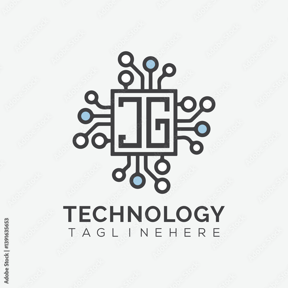Fototapete initial monogram for technology logo with squire style design