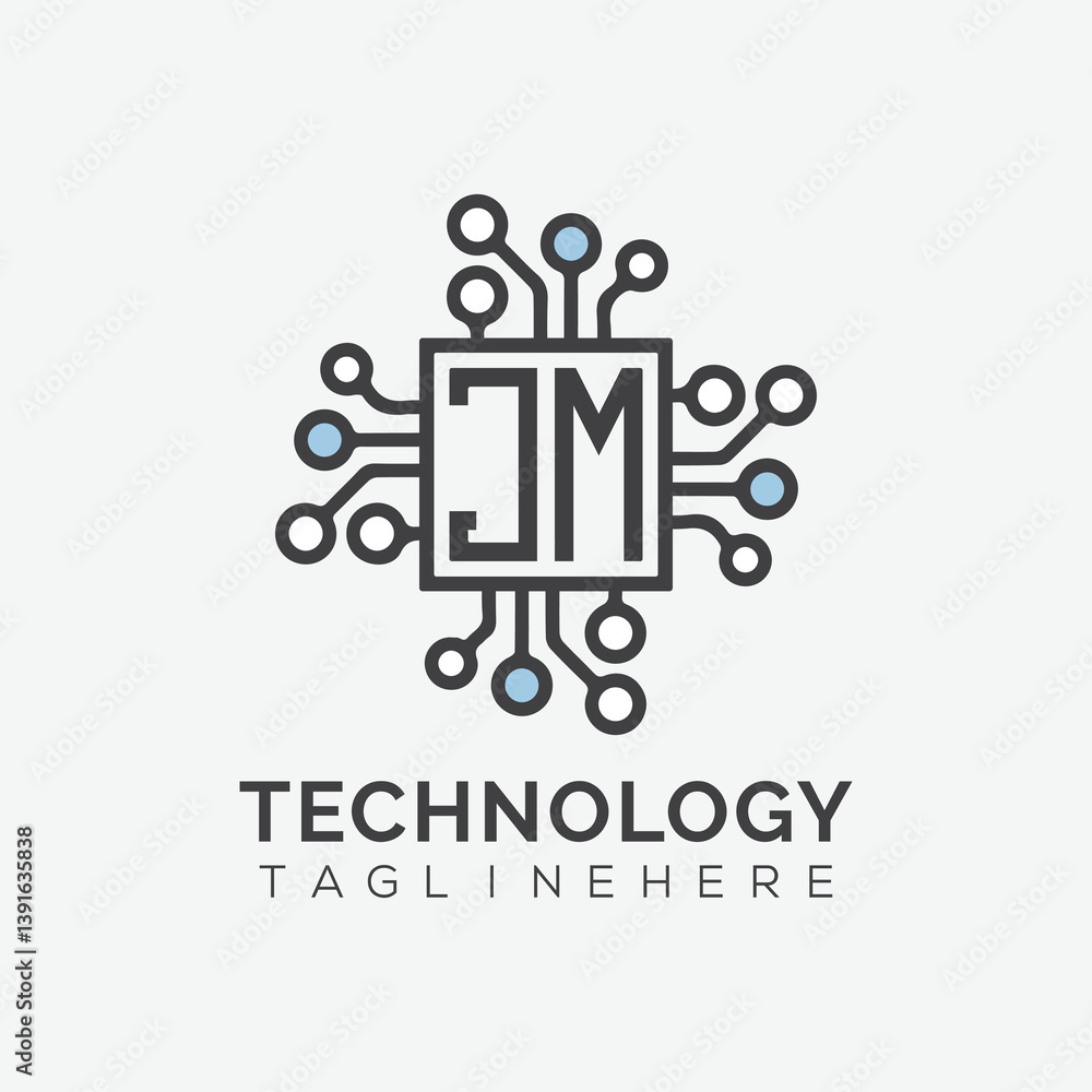Fototapete initial monogram for technology logo with squire style design