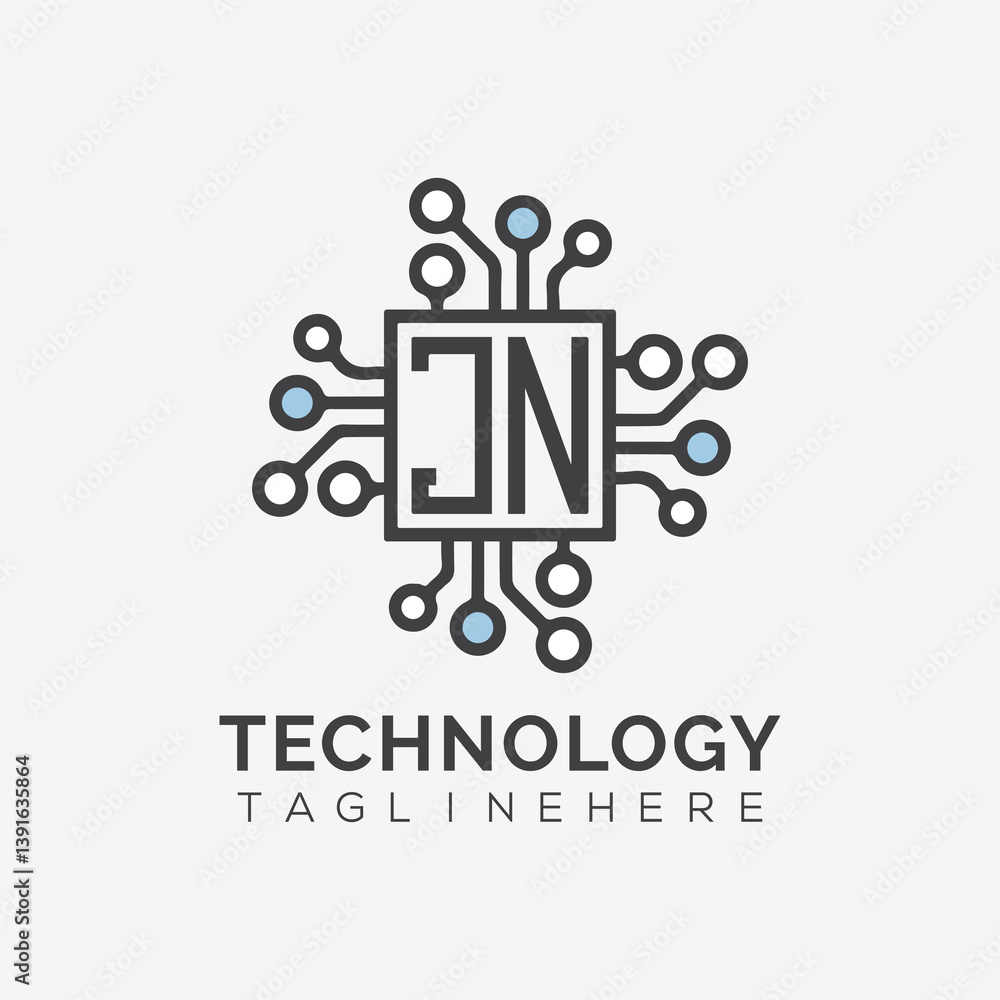 Fototapete initial monogram for technology logo with squire style design
