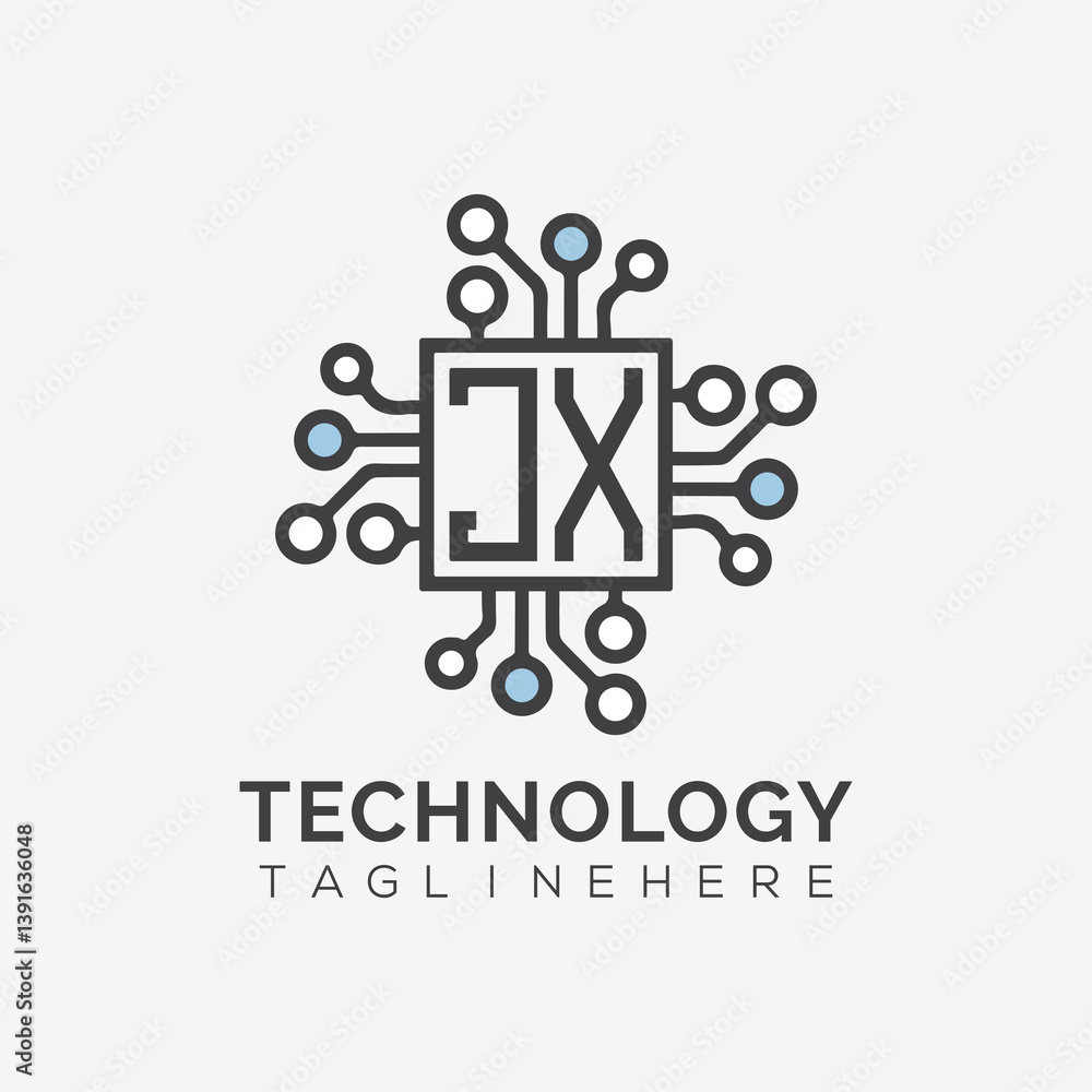Fototapete initial monogram for technology logo with squire style design