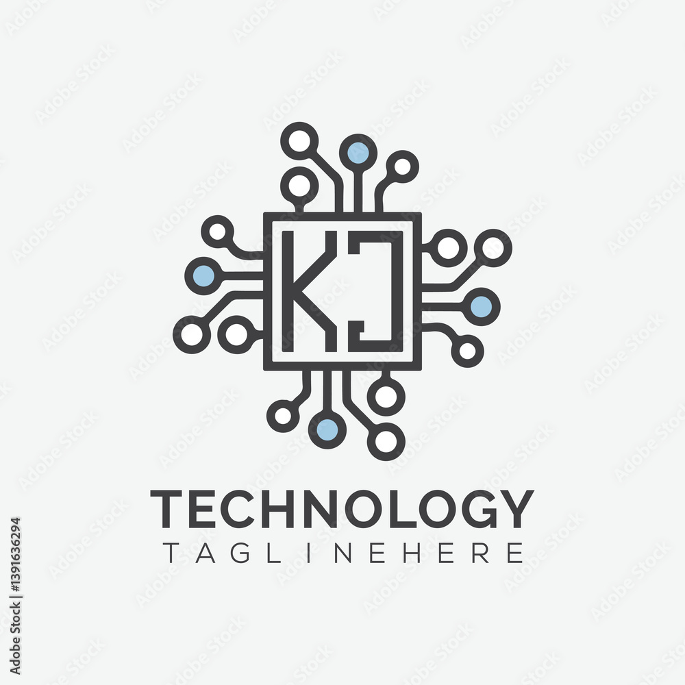Poster initial monogram for technology logo with squire style design