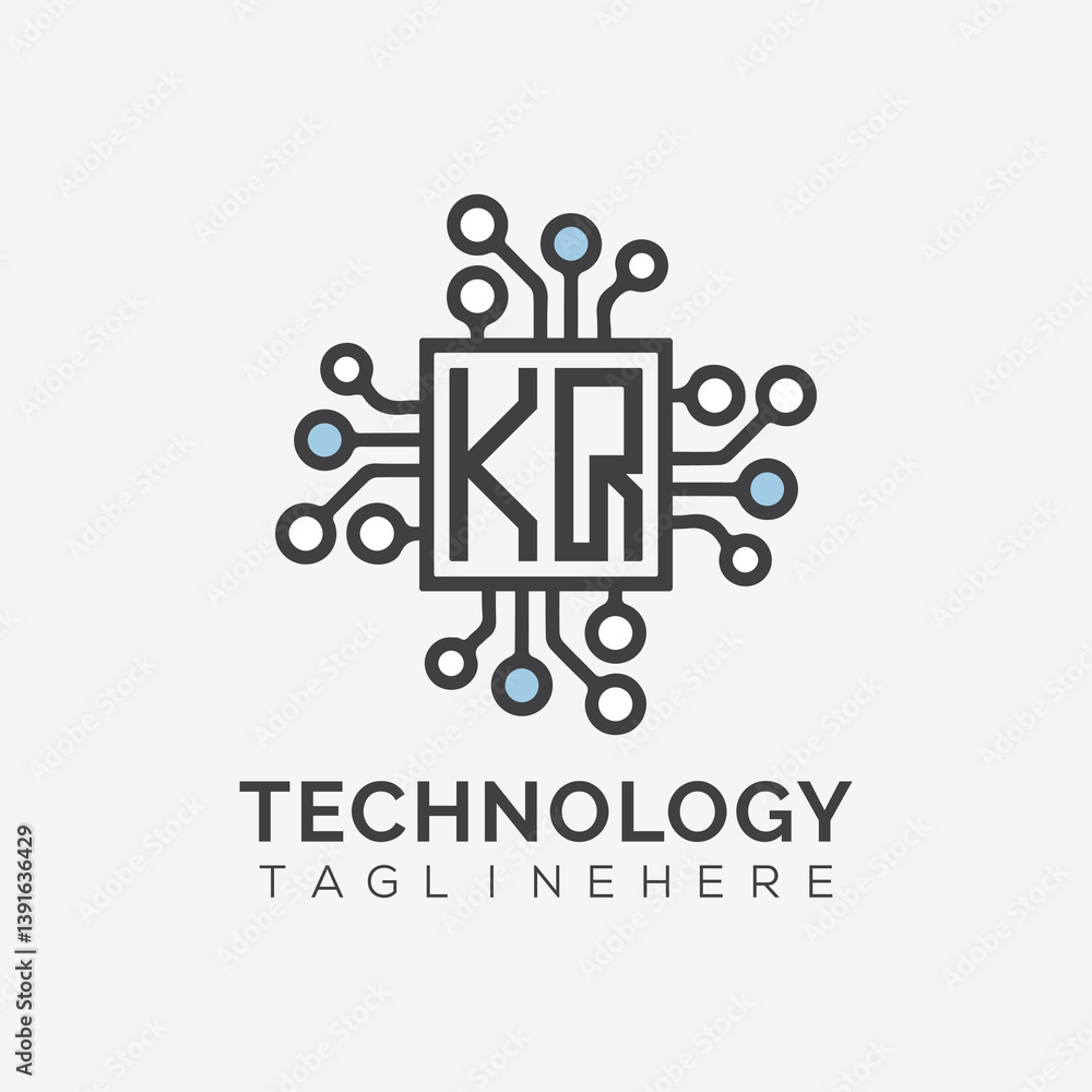 Fototapete initial monogram for technology logo with squire style design