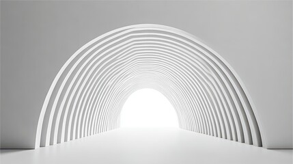 Abstract White Tunnel Architecture with Bright Light at the End