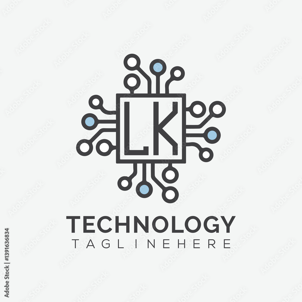 Fototapete initial monogram for technology logo with squire style design