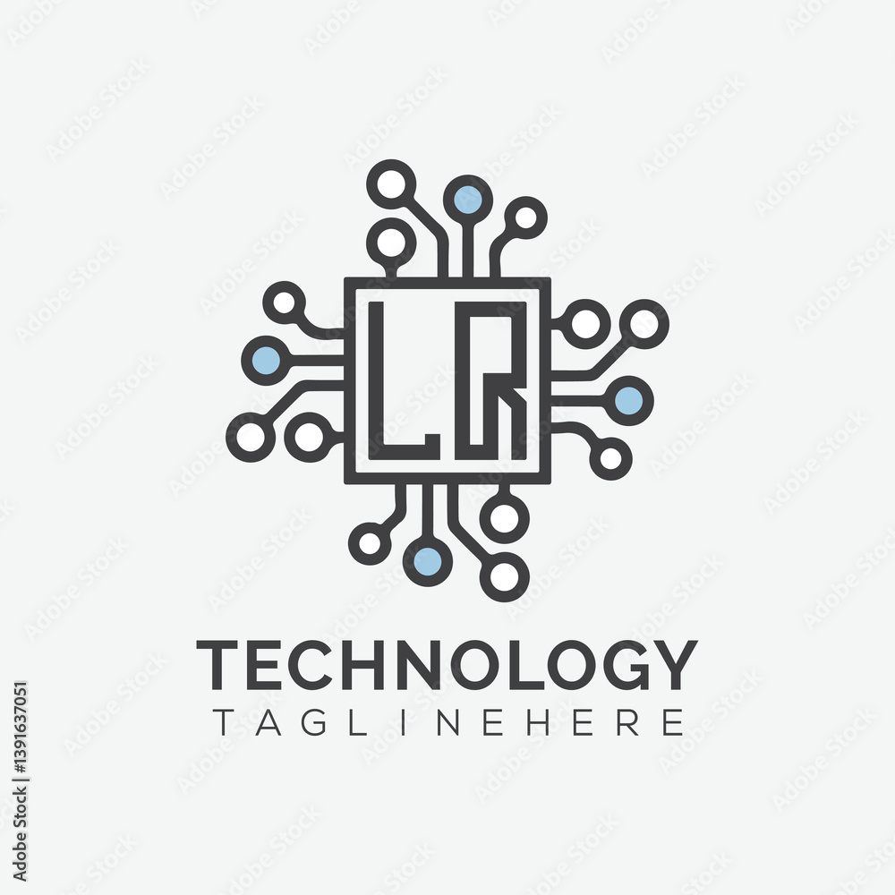 Fototapete initial monogram for technology logo with squire style design