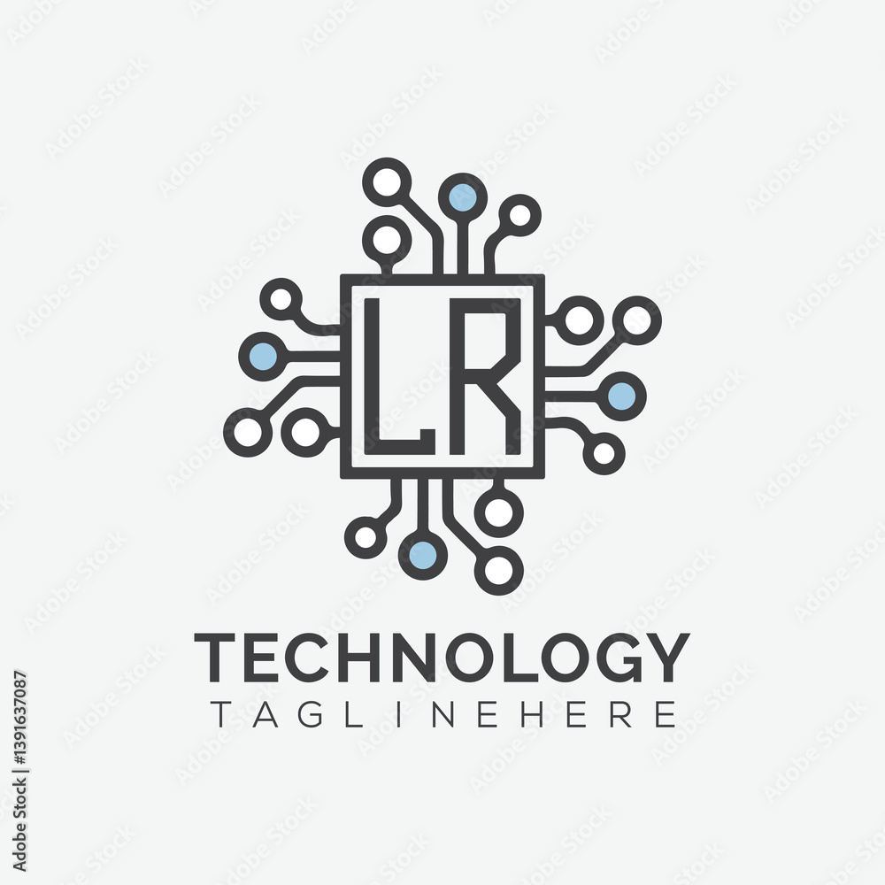 Fototapete initial monogram for technology logo with squire style design