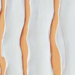 Close-up view of smooth creamy white cheese with wavy streaks on vibrant orange background highlighting its unique consistency and pliability in detail