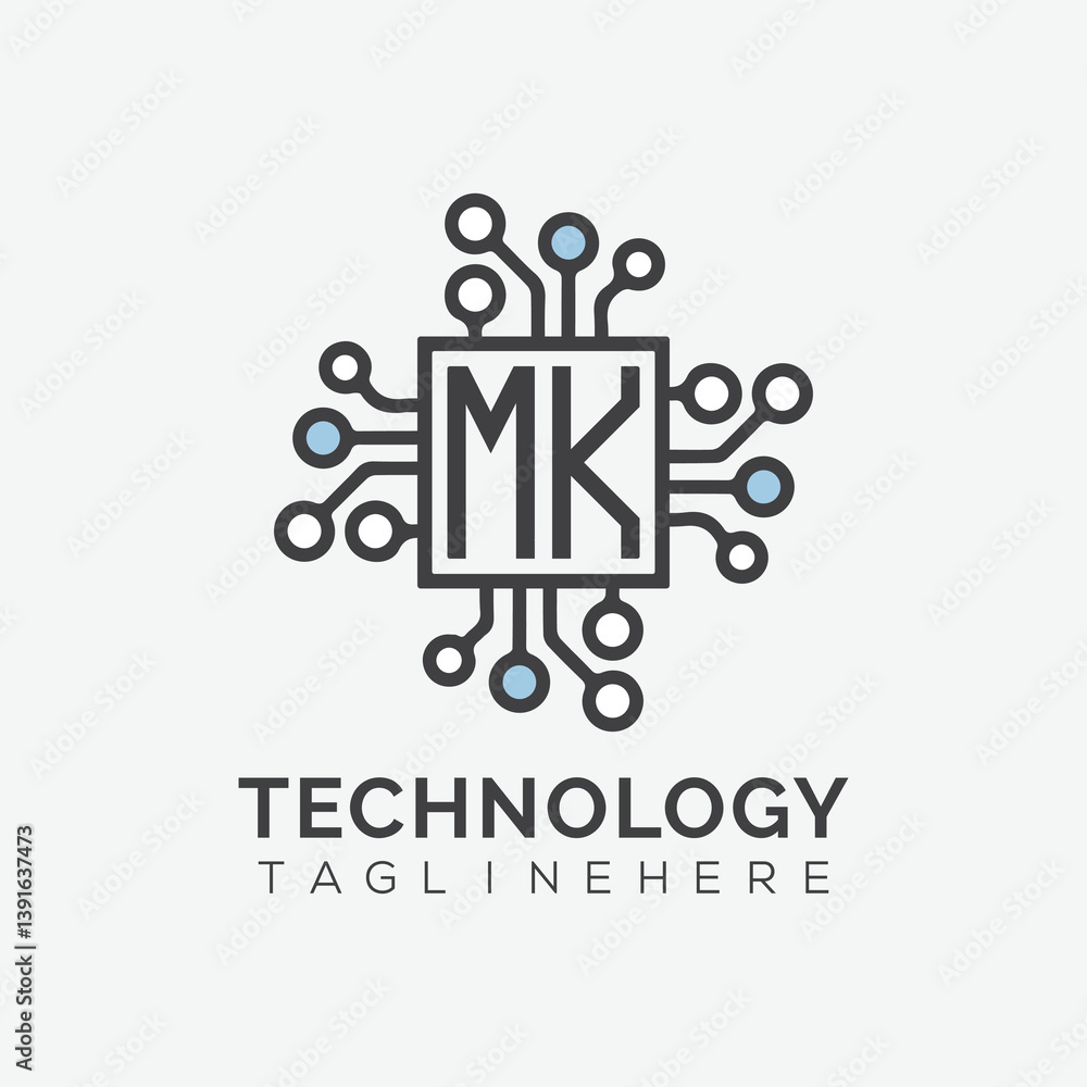 Fototapete initial monogram for technology logo with squire style design