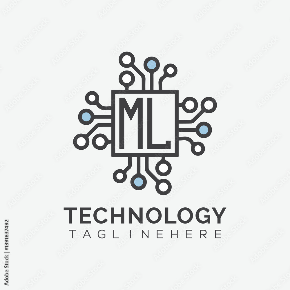 Fototapete initial monogram for technology logo with squire style design