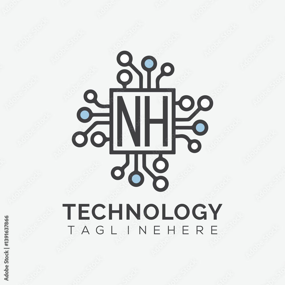 Fototapete initial monogram for technology logo with squire style design