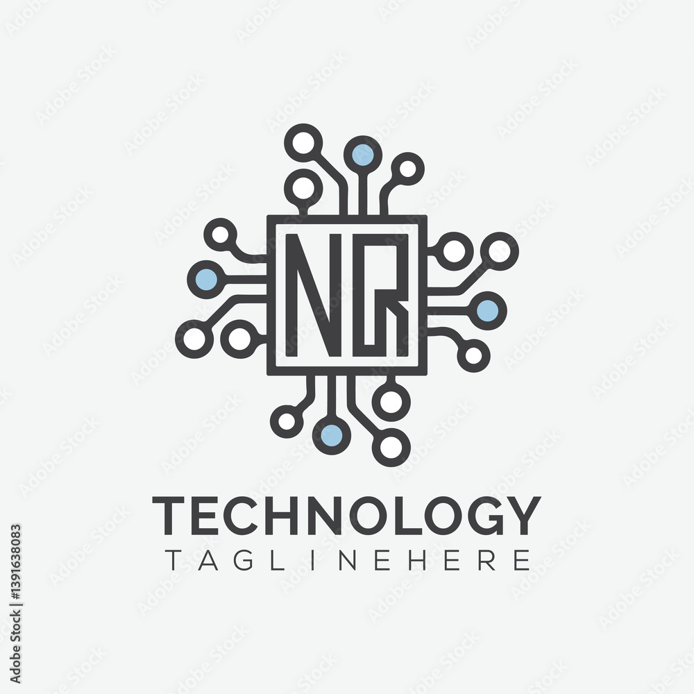 Fototapete initial monogram for technology logo with squire style design