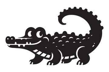 Playful Alligator Silhouette Illustration with Cute Smiling Face