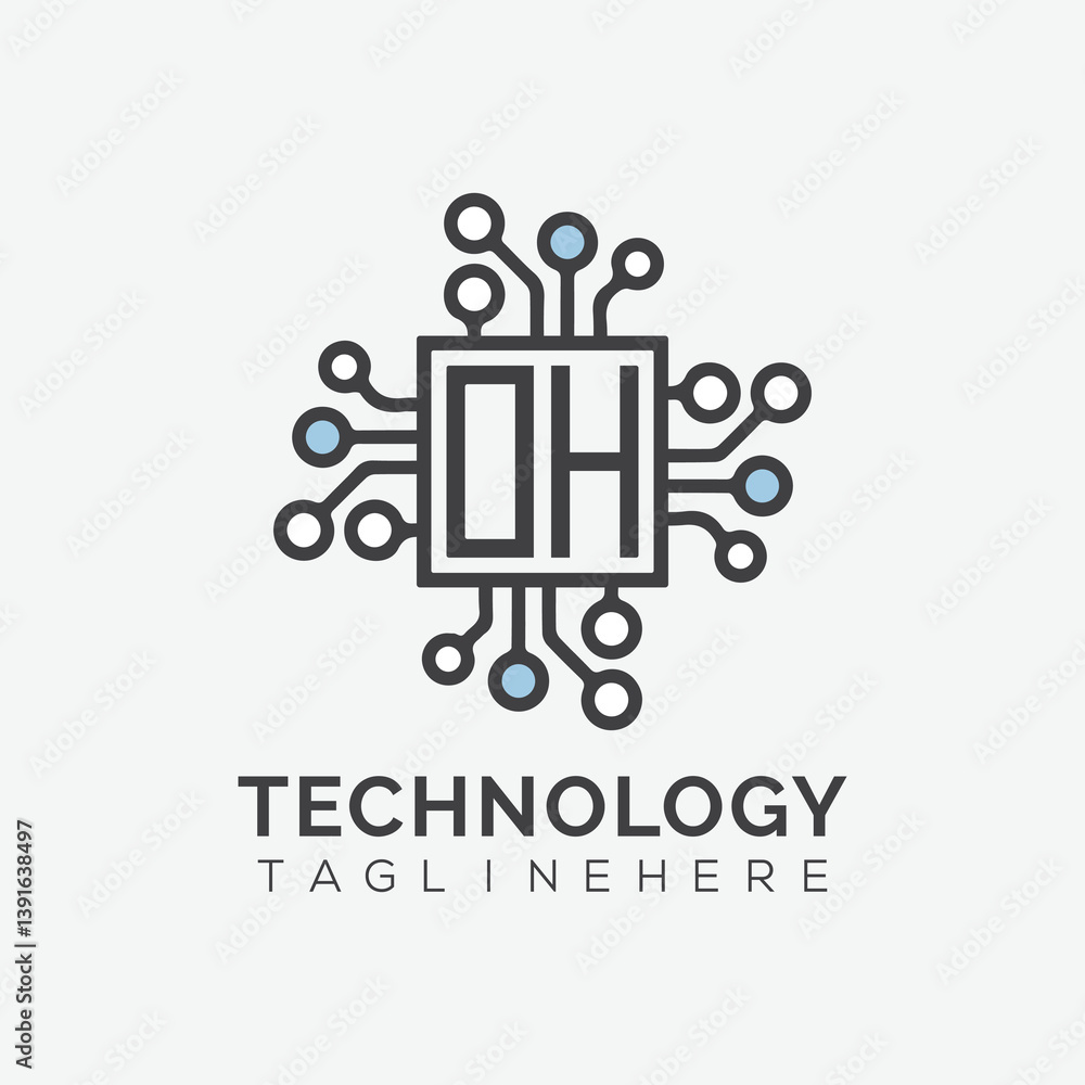Fototapete initial monogram for technology logo with squire style design