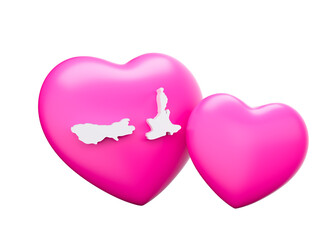 3d Shiny Pink Hearts With 3d Map Of New Zealand 3d Illustration