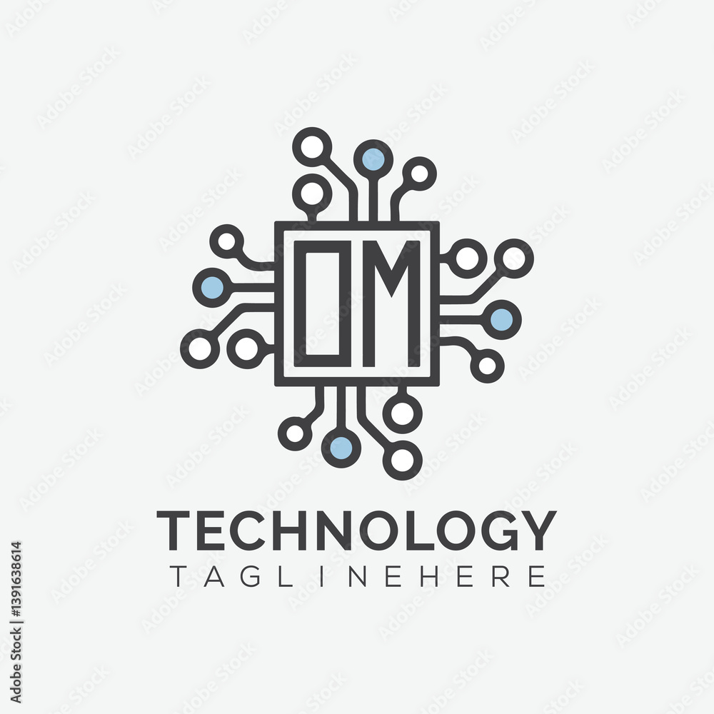 Fototapete initial monogram for technology logo with squire style design