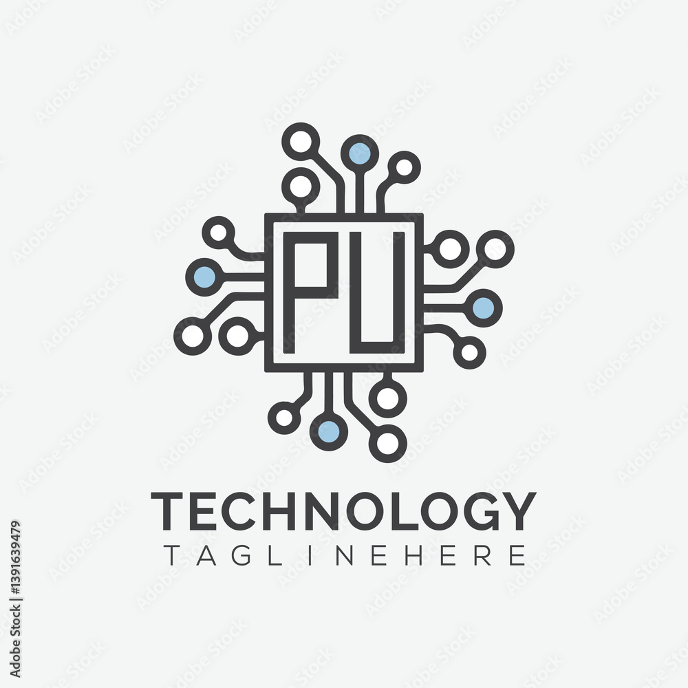 Fototapete initial monogram for technology logo with squire style design