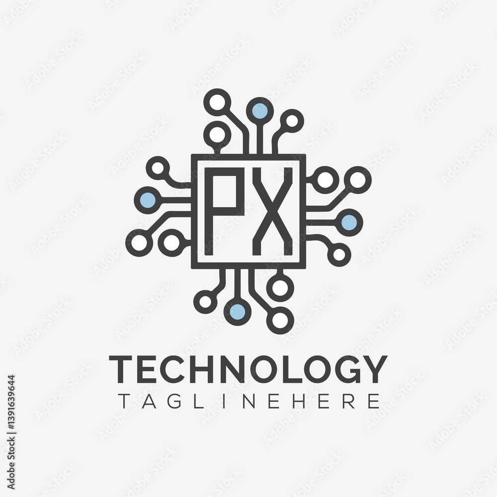 Fototapete initial monogram for technology logo with squire style design