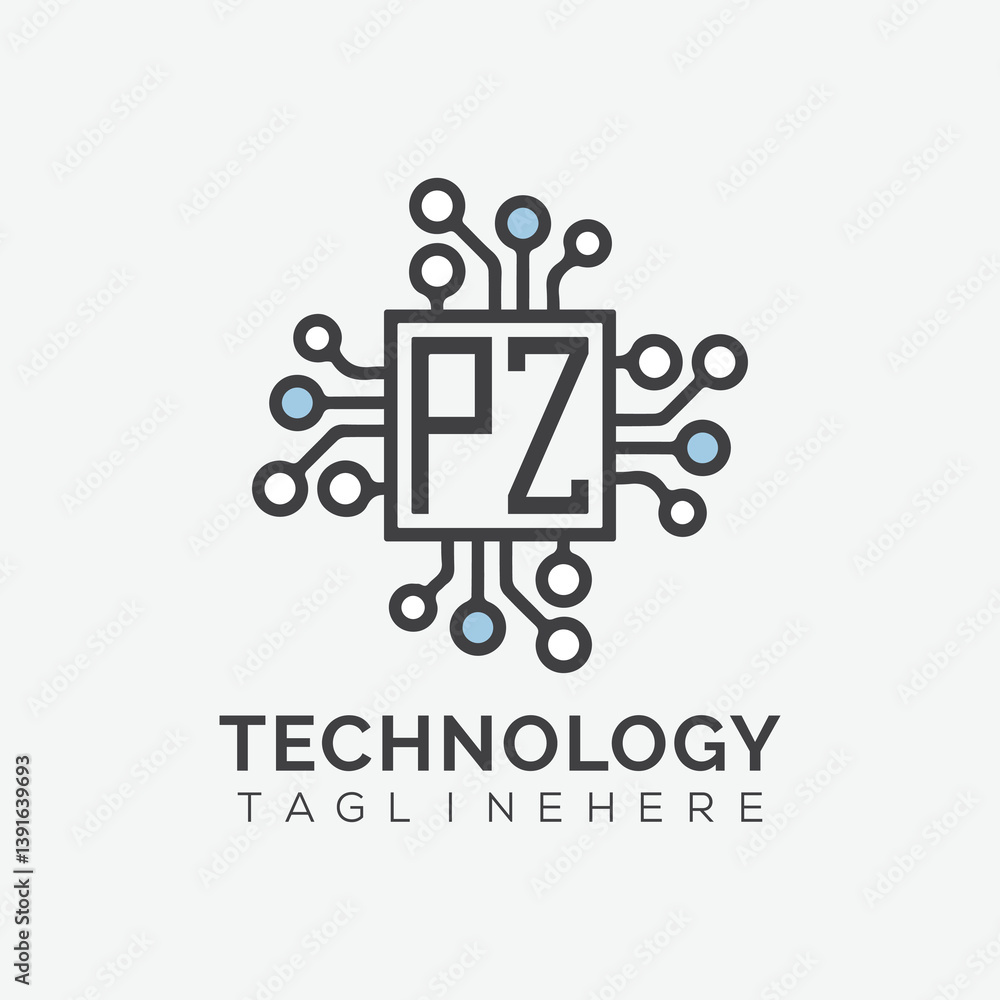 Fototapete initial monogram for technology logo with squire style design